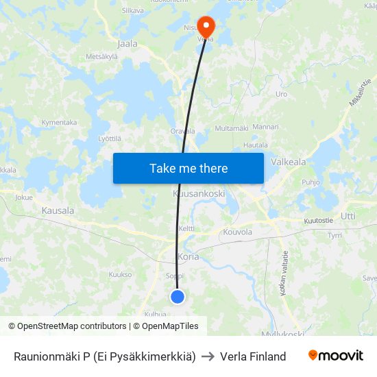 Raunionmäki P (Ei Pysäkkimerkkiä) to Verla Finland map