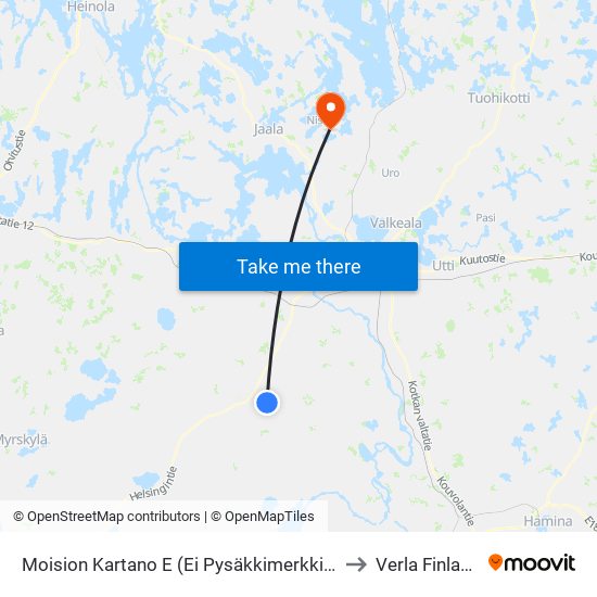 Moision Kartano E (Ei Pysäkkimerkkiä) to Verla Finland map