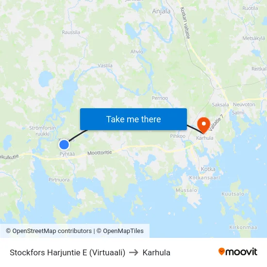 Stockfors Harjuntie E (Virtuaali) to Karhula map