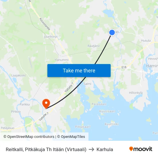 Reitkalli, Pitkäkuja Th Itään (Virtuaali) to Karhula map
