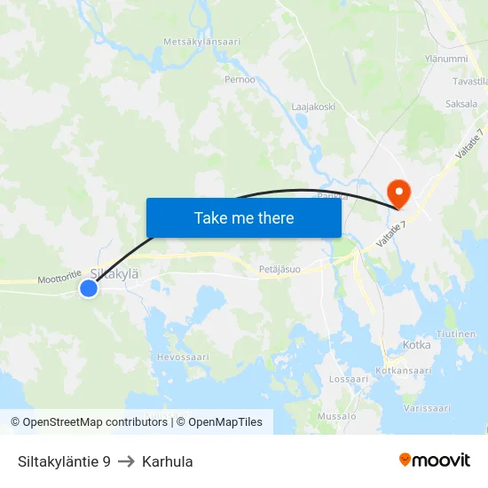 Siltakyläntie 9 to Karhula map