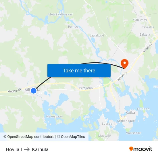 Hovila I to Karhula map