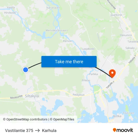 Vastilantie 375 to Karhula map