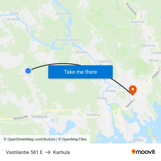 Vastilantie 581 E to Karhula map