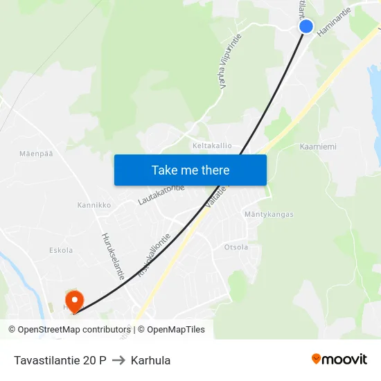 Tavastilantie 20 P to Karhula map