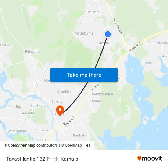 Tavastilantie 132 P to Karhula map