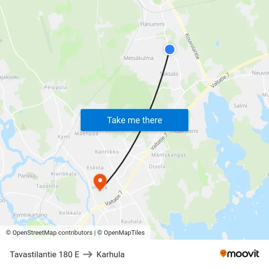 Tavastilantie 180 E to Karhula map