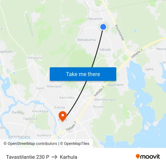 Tavastilantie 230 P to Karhula map