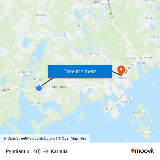 Pyhtääntie 14(I) to Karhula map