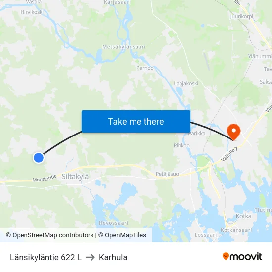 Länsikyläntie 622 L to Karhula map