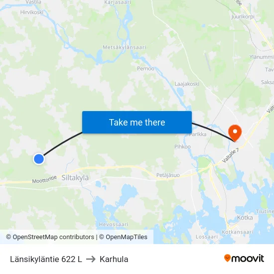 Länsikyläntie 622 L to Karhula map