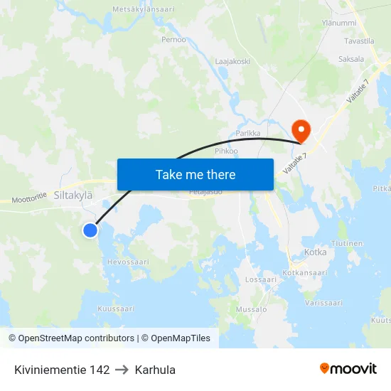 Kiviniementie 142 to Karhula map