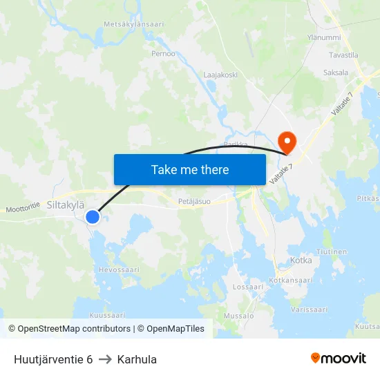 Huutjärventie 6 to Karhula map