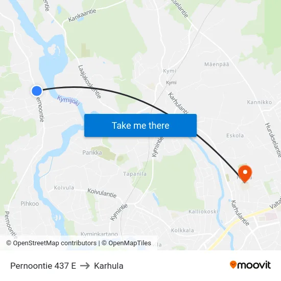 Pernoontie 437 E to Karhula map
