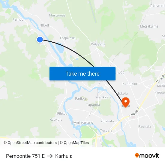 Pernoontie 751 E to Karhula map