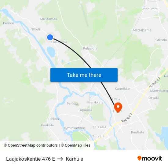 Laajakoskentie 476 E to Karhula map