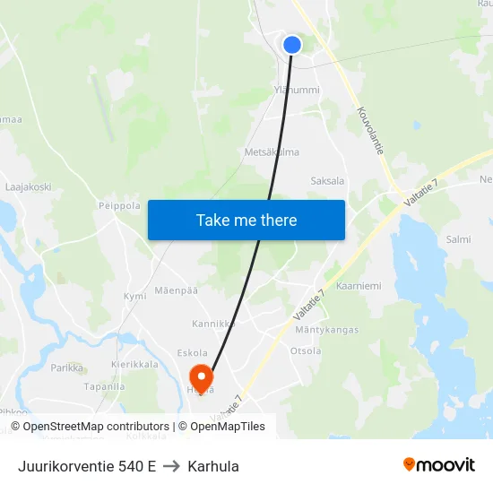 Juurikorventie 540 E to Karhula map