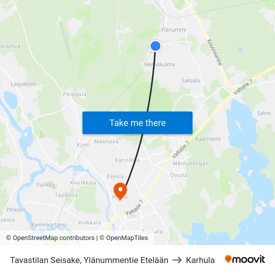 Tavastilan Seisake, Ylänummentie Etelään to Karhula map