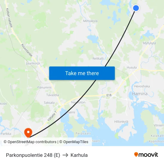 Parkonpuolentie 248 (E) to Karhula map