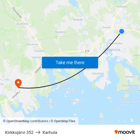Kirkkojärvi 352 to Karhula map