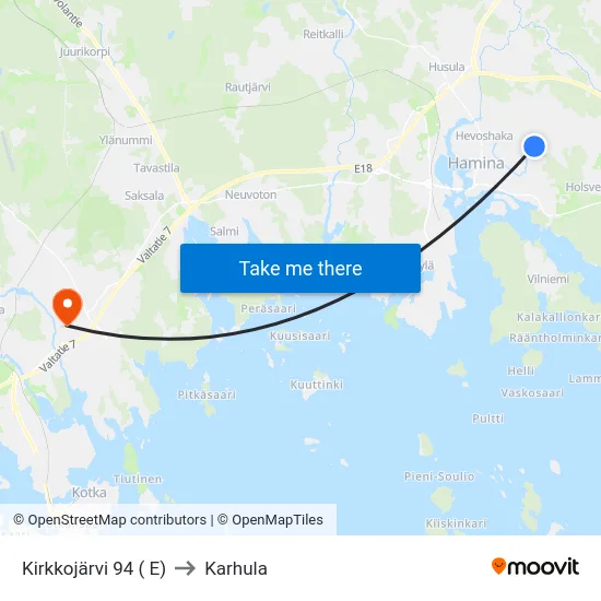 Kirkkojärvi 94 ( E) to Karhula map