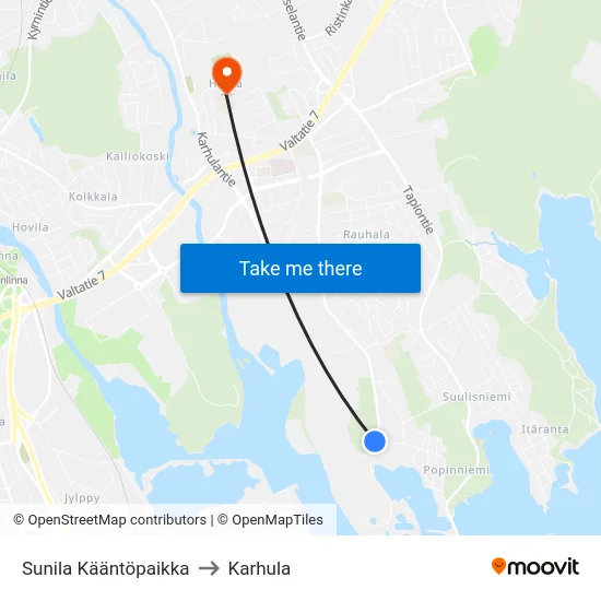 Sunila Kääntöpaikka to Karhula map