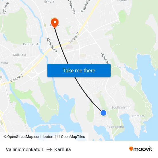 Valliniemenkatu L to Karhula map