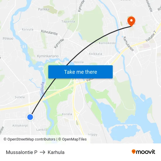 Mussalontie P to Karhula map