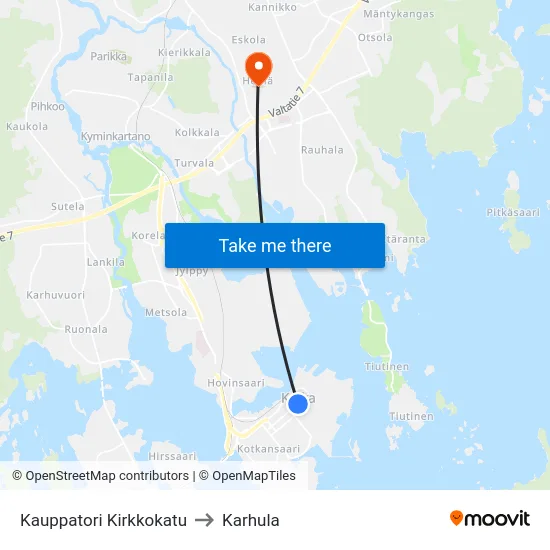 Kauppatori Kirkkokatu to Karhula map