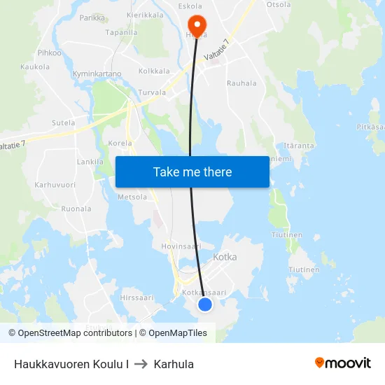 Haukkavuoren Koulu I to Karhula map