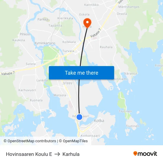 Hovinsaaren Koulu E to Karhula map