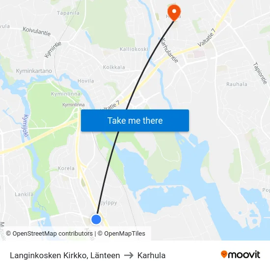 Langinkosken Kirkko, Länteen to Karhula map