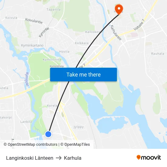 Langinkoski Länteen to Karhula map
