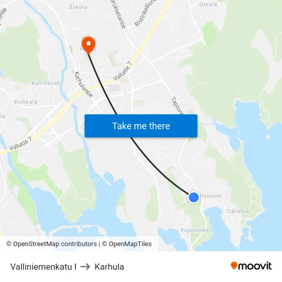Valliniemenkatu I to Karhula map