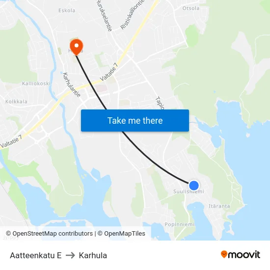 Aatteenkatu E to Karhula map