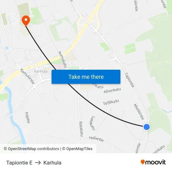 Tapiontie E to Karhula map