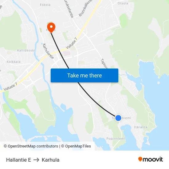 Hallantie E to Karhula map