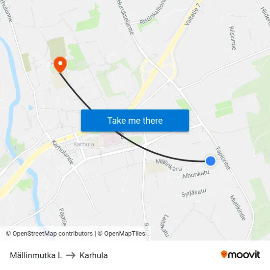 Mällinmutka L to Karhula map