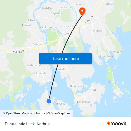 Punttelintie L to Karhula map
