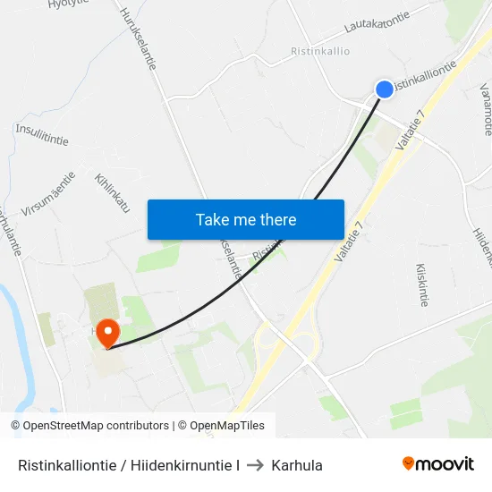 Ristinkalliontie / Hiidenkirnuntie I to Karhula map