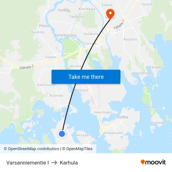 Varsanniementie I to Karhula map
