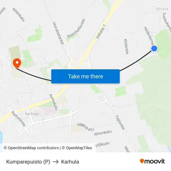 Kumparepuisto (P) to Karhula map