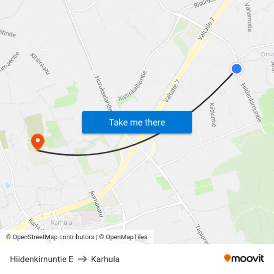 Hiidenkirnuntie E to Karhula map