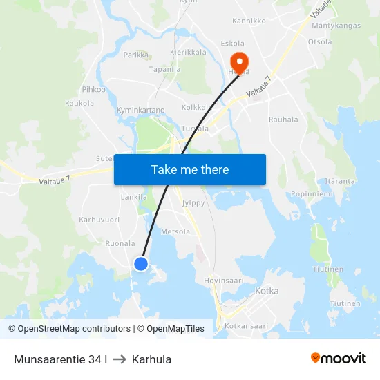 Munsaarentie 34 I to Karhula map