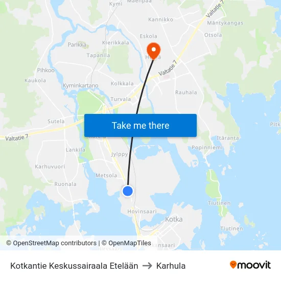 Kotkantie  Keskussairaala Etelään to Karhula map