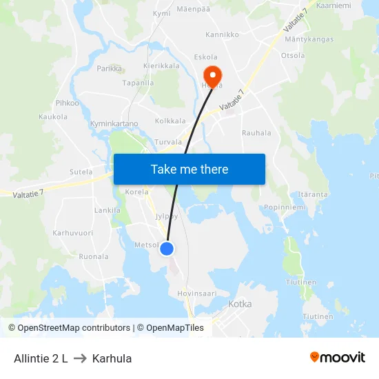 Allintie 2 L to Karhula map