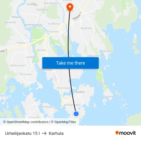 Urheilijankatu 15 I to Karhula map