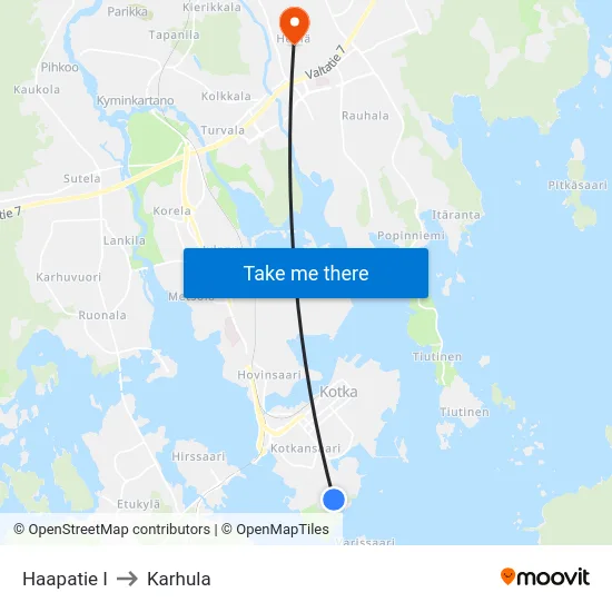 Haapatie I to Karhula map