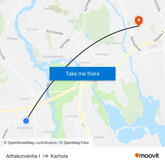 Aittakorventie I to Karhula map