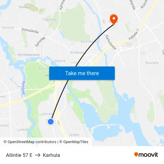 Allintie 57 E to Karhula map
